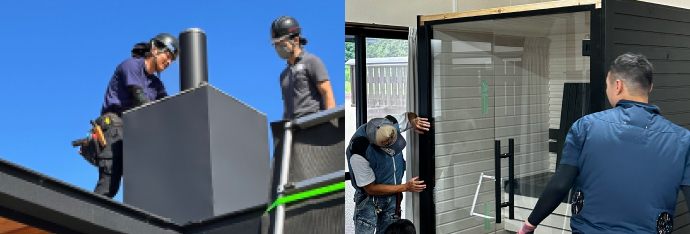 薪ストーブ、サウナの工事風景